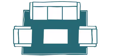Illustration of a 6'x9' rug shown in a living room next to some chairs