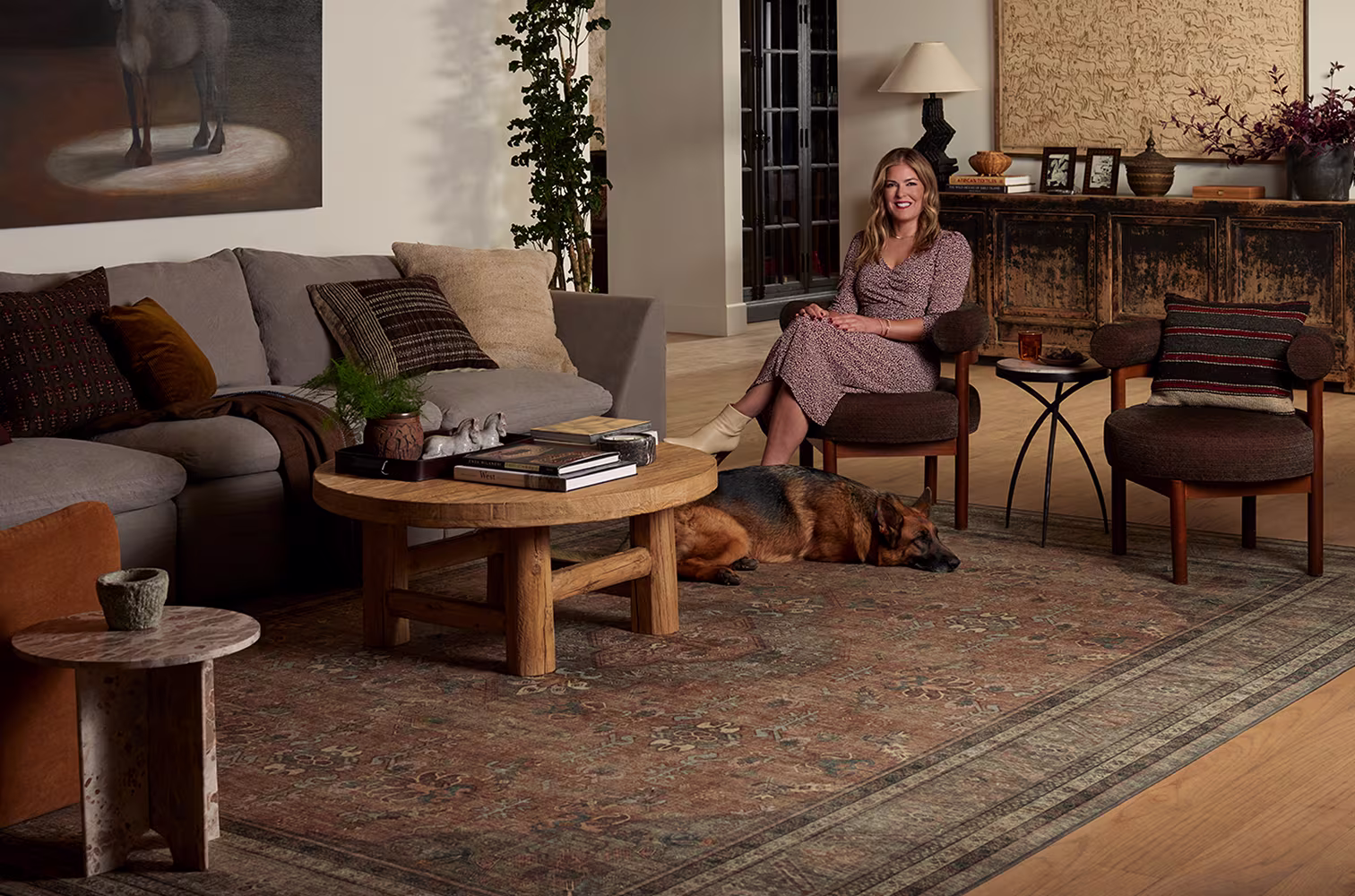 Ruggable Founder Jeneva Bell with child & dog