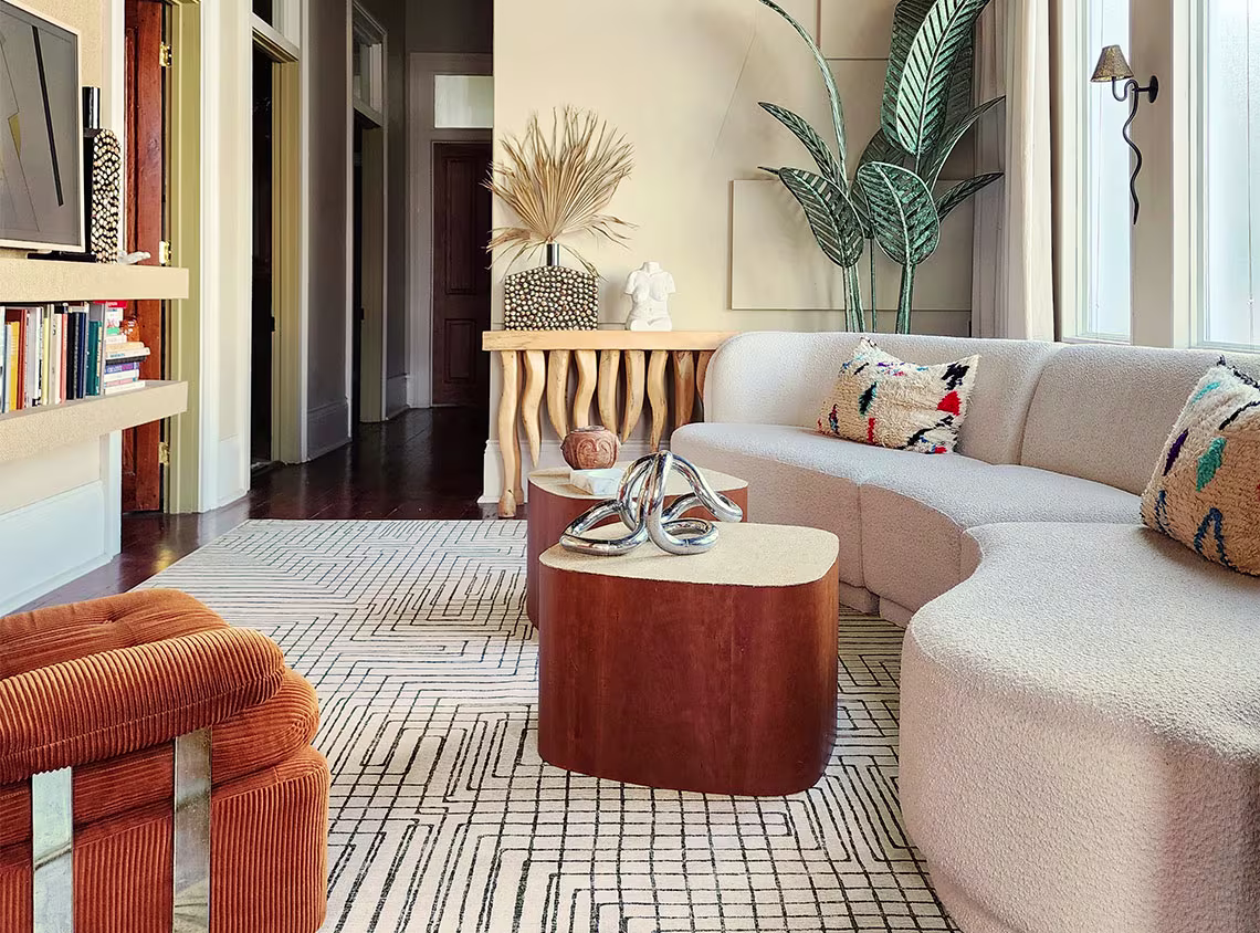 Strimma Black & Cream Rug Living Room - Ruggable 