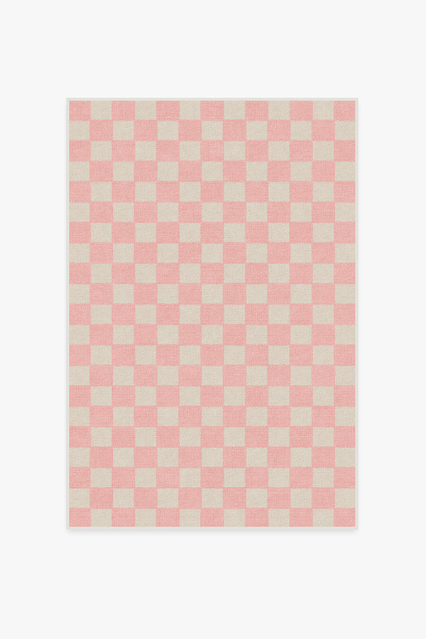 Pink Checkered Wool Rug, Pink Checkers