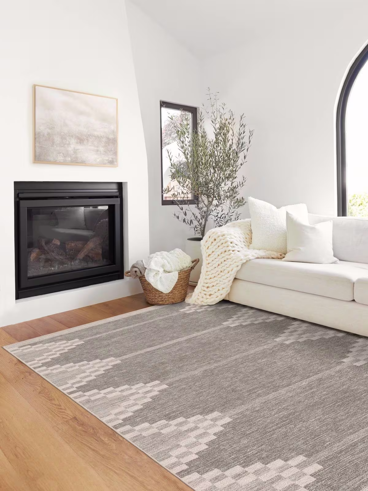 Ruggable washable Sloane Grey tufted rug in minimal, Scandinavian living room 