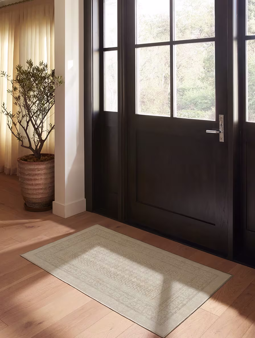 Cyrus Beige Ivory Tufted japandi rug placed in an entryway to create a calm, understated first impression