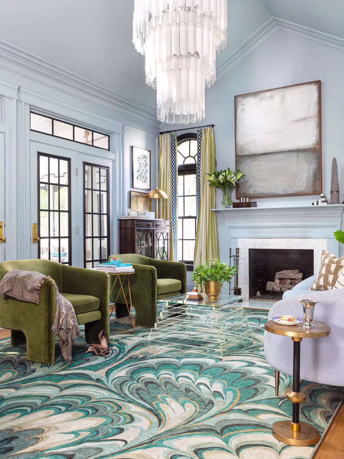 Ruggable x Martyn Lawrence Bullard Danieli Teal Multicolor Rug in color drenched global traditional living room
