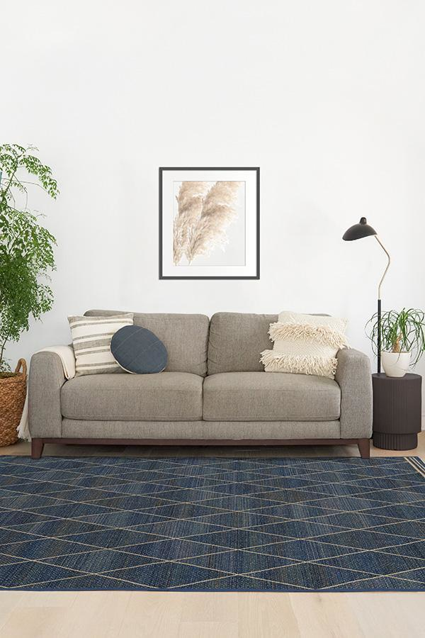 Harlequin Trellis Natural Navy ReJute Rug Ruggable