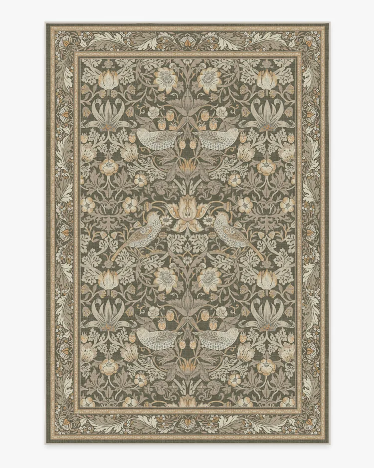 Morris & Co. Strawberry Thief Stone Gold Tufted Rug Ruggable