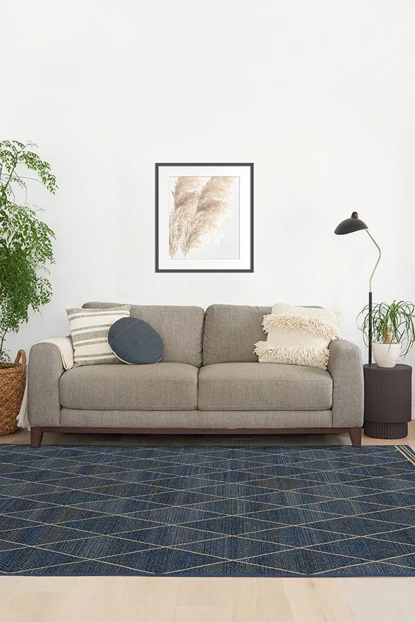 Harlequin Trellis Natural Navy ReJute Rug Ruggable