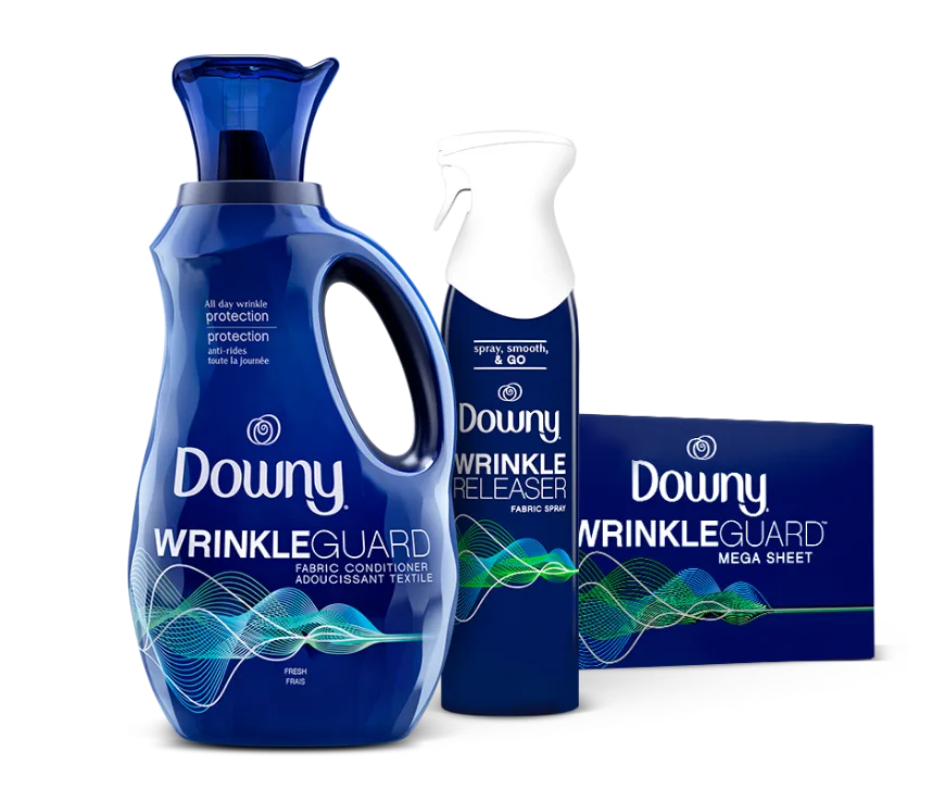 Downy Wrinkle Guard Liquid fabric conditioner, dryer sheets and scent beads