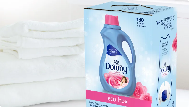 Downy eco box is made with 75% less plastic and 100% renewable wind electricity