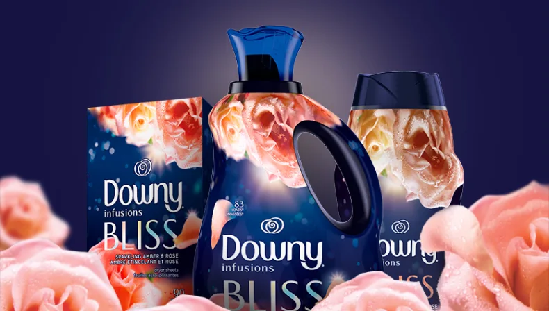 Downy Ultra Soft Bliss Liquid Fabric Softener, Dryer sheets and Scent beads