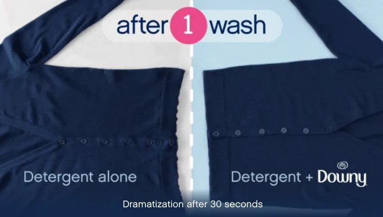 Difference between fabrics with and without use of Downy Fabric Softener after 1 wash