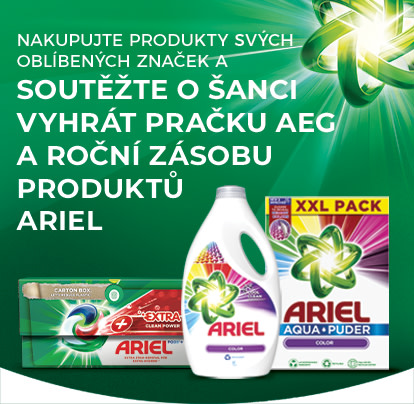 Nakupujte produkty svých oblíbených značek a  soutěžte o šanci vyhrát pračku aeg a roční zásobu produktů ariel 