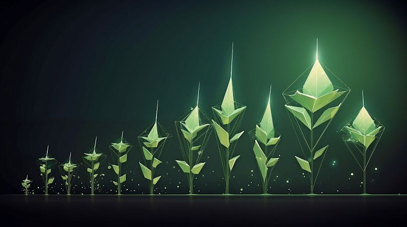 top fintech companies in the UK - Future-style polygonal evolution, or seedling growth, in digital form. Generative AI, company and revenue growth