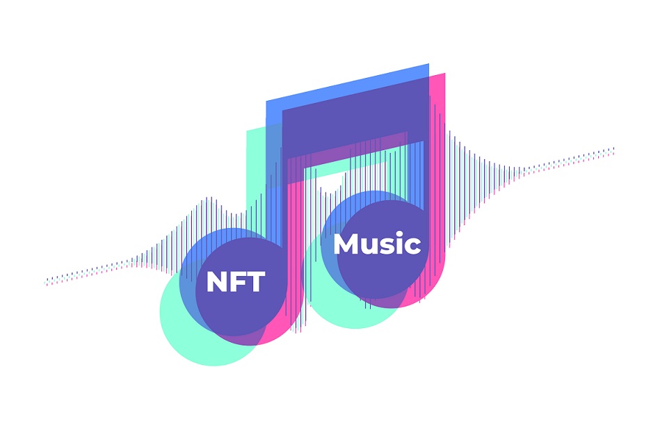 graphics of the music note with NFT and Music taglines