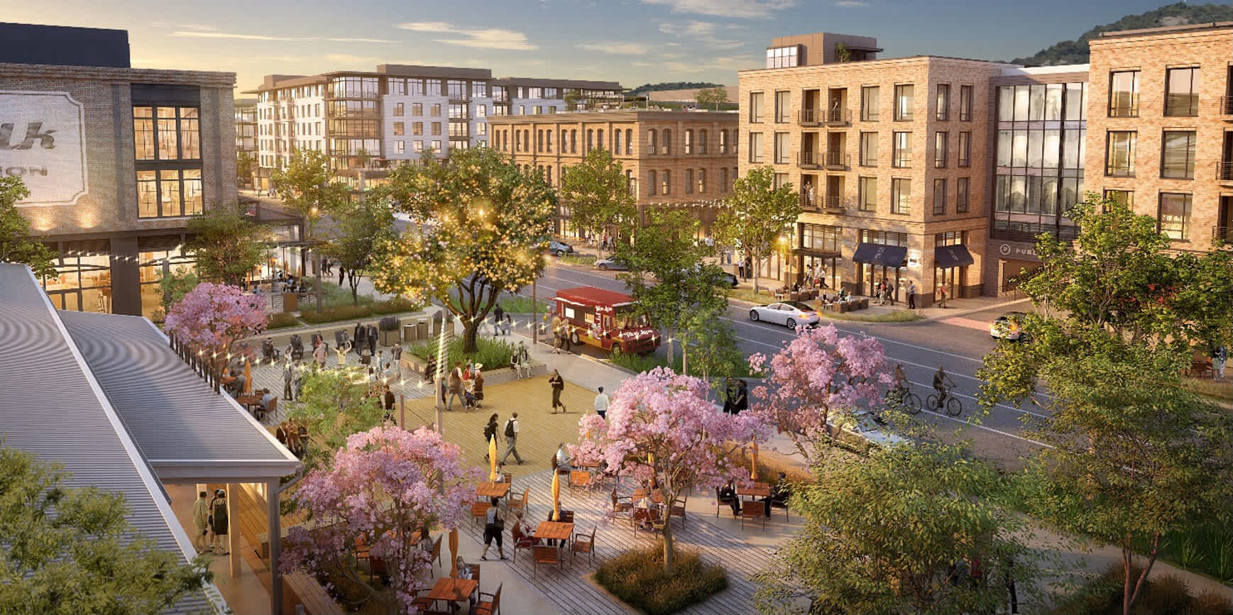 Master-planned mixed-use development in San Diego featuring residential, retail, and public plazas designed for vibrant walkable urban living.