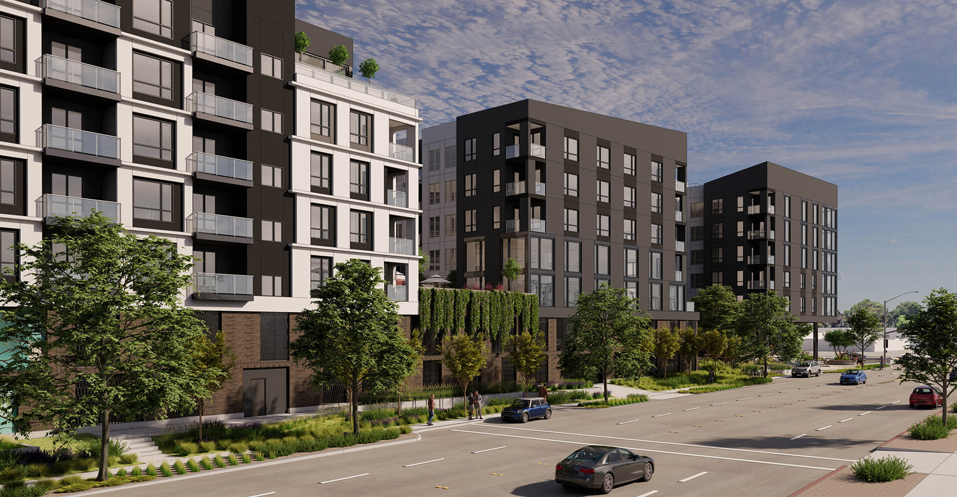 Corner view of Fabian Way housing site, showcasing modern architecture and walkable design near Palo Alto’s job centers—ideal for landowners exploring development potential.