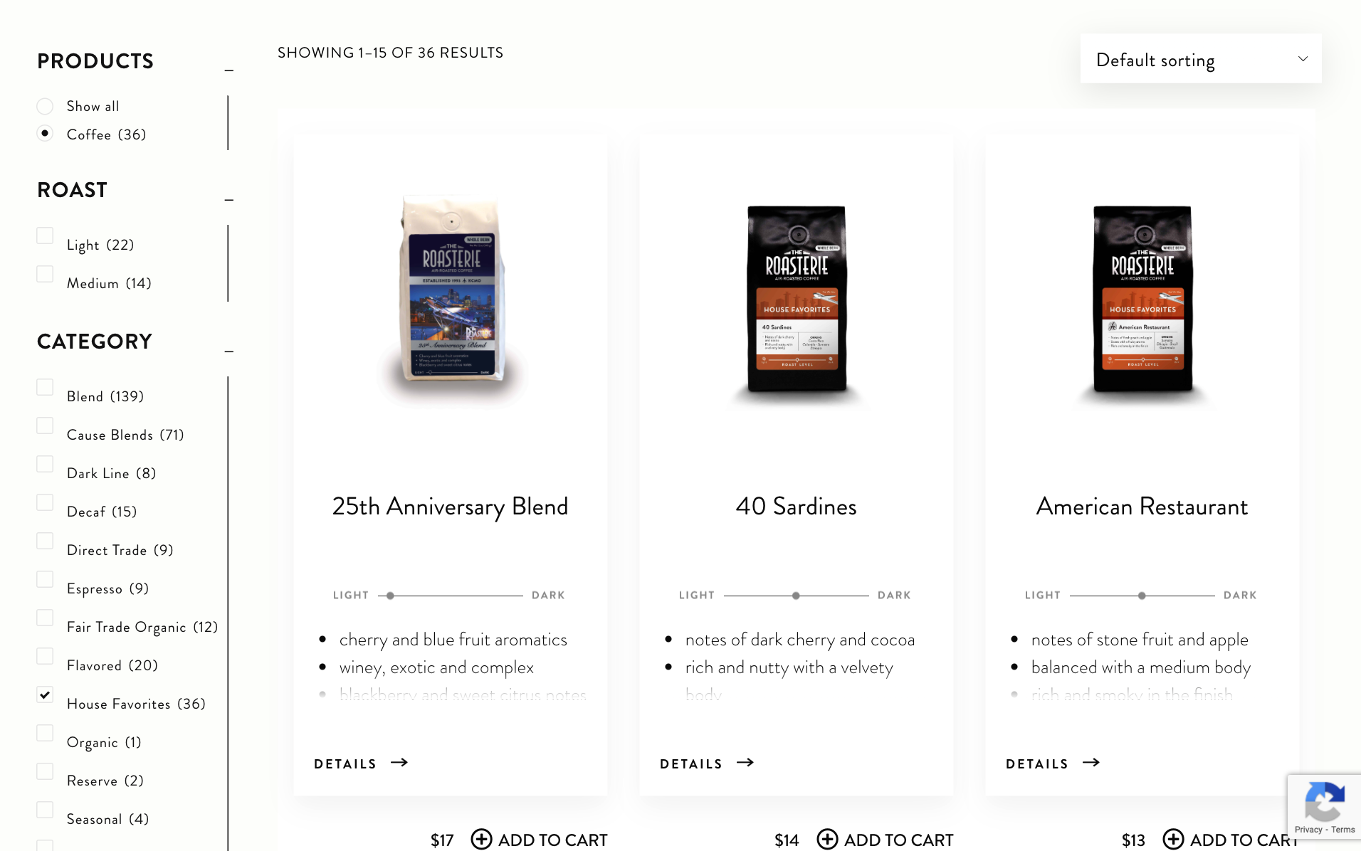 Roasterie e-commerce shop page