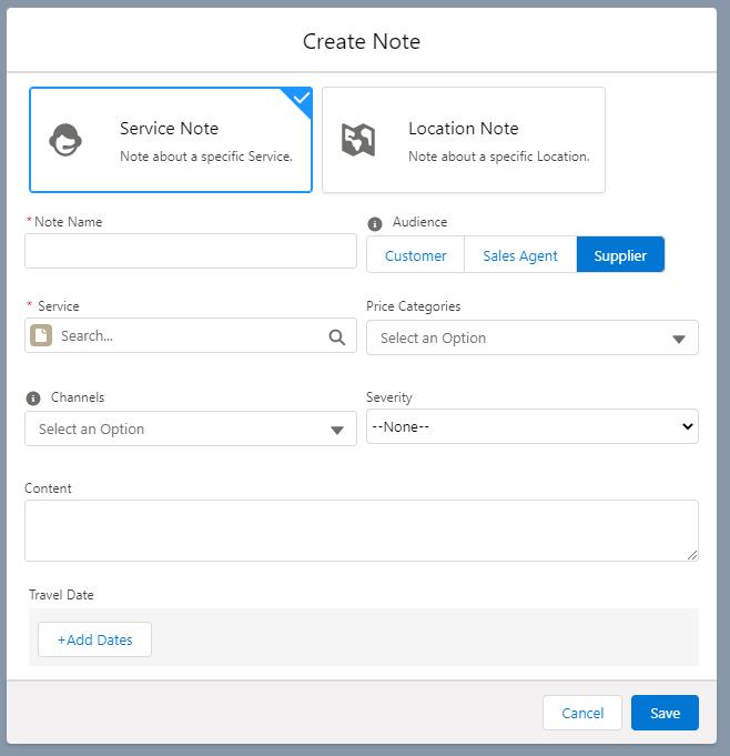 Create Note modal