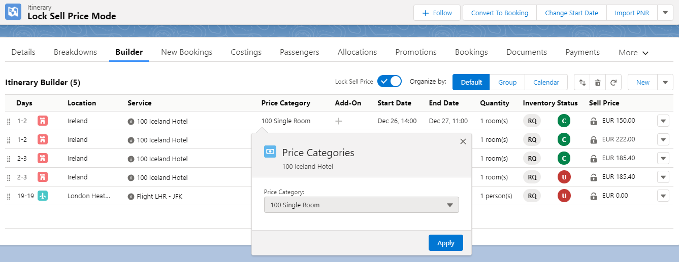 Changing price categories is not allowed when lock sell price mode is enabled