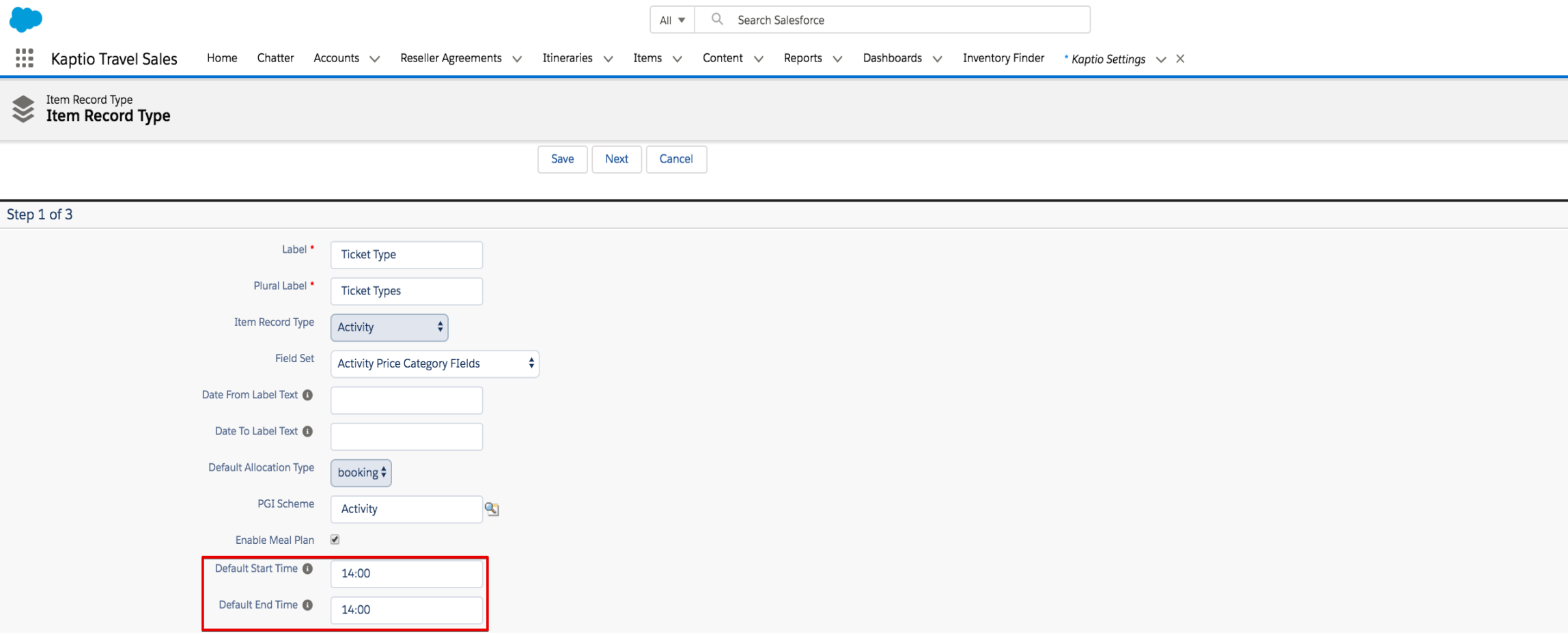 Default Start/End Time Settings