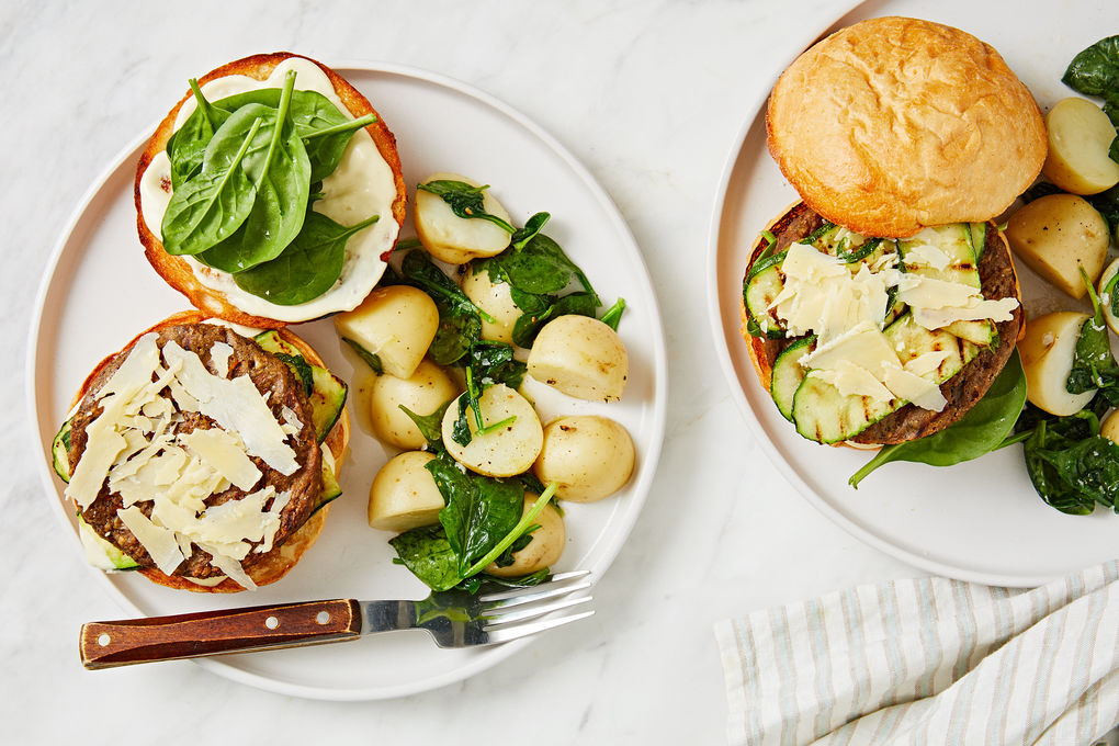 Mushroom-Veggie Burgers with Charred Zucchini, Parmesan and Aioli
