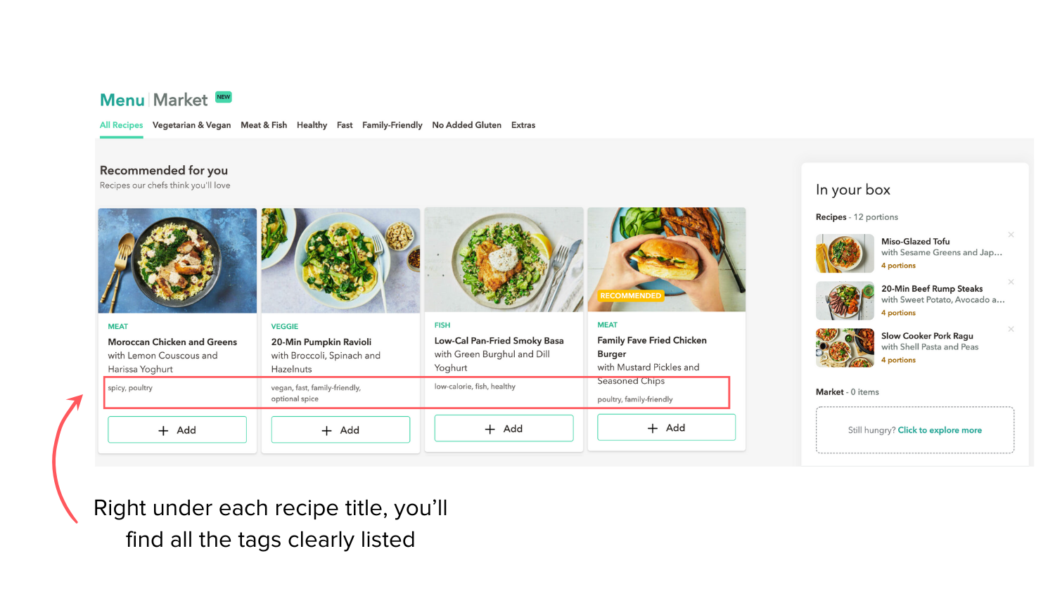Where to see recipe tags on recipes in Marley Spoon accounts
