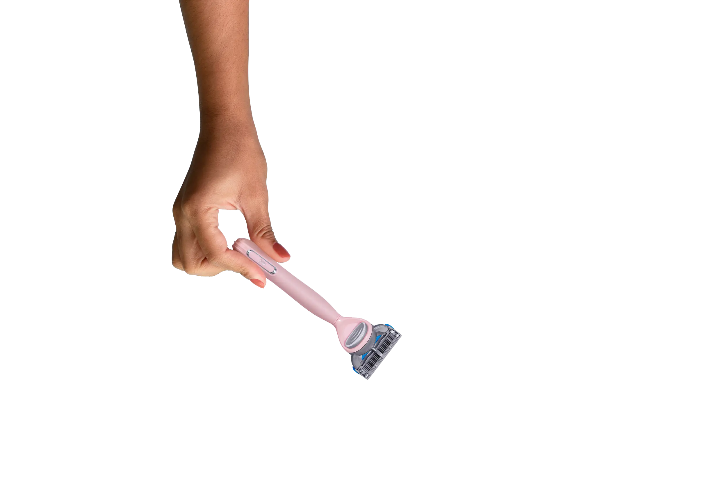 woman’s hand holding light pink joy shaving razor