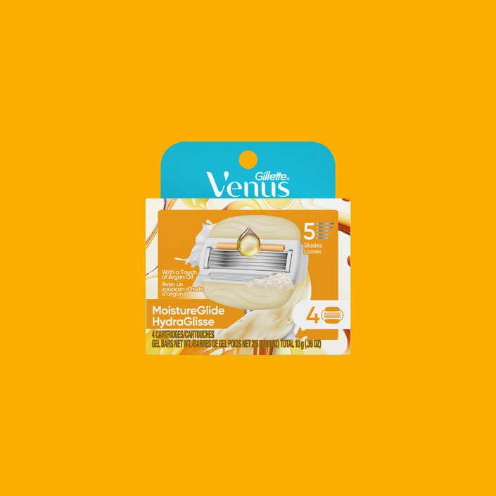 Recharge de lames Gillette Venus MoistureGlide sur arrière-plan orange
