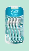 Packaging of 4 three bladed Simple 3 Gillette Venus razors