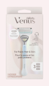 Gillette Venus razor for pubic hair and skin with a square razor head in packaging