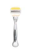 Silver refillable Gillette Venus razor with a yellow razor head