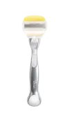 Silver refillable Gillette Venus razor with a yellow razor head