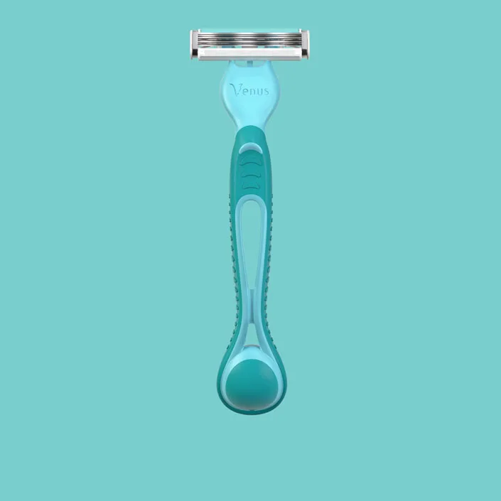 Gillette Venus Simply 3 Sensitive disposable razor with teal handle and triple blade head