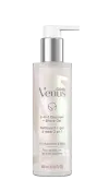 Package with a squeeze cap of white Venus cleanser + shaving gel