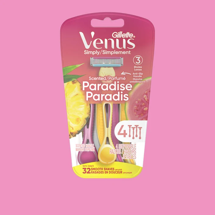 Simply 3 Dragonfruit Disposable Razor with 3 blades, the package contains 4 disposable razors