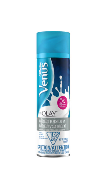 Blue and dark blue Gillette Venus Olay shaving gel container