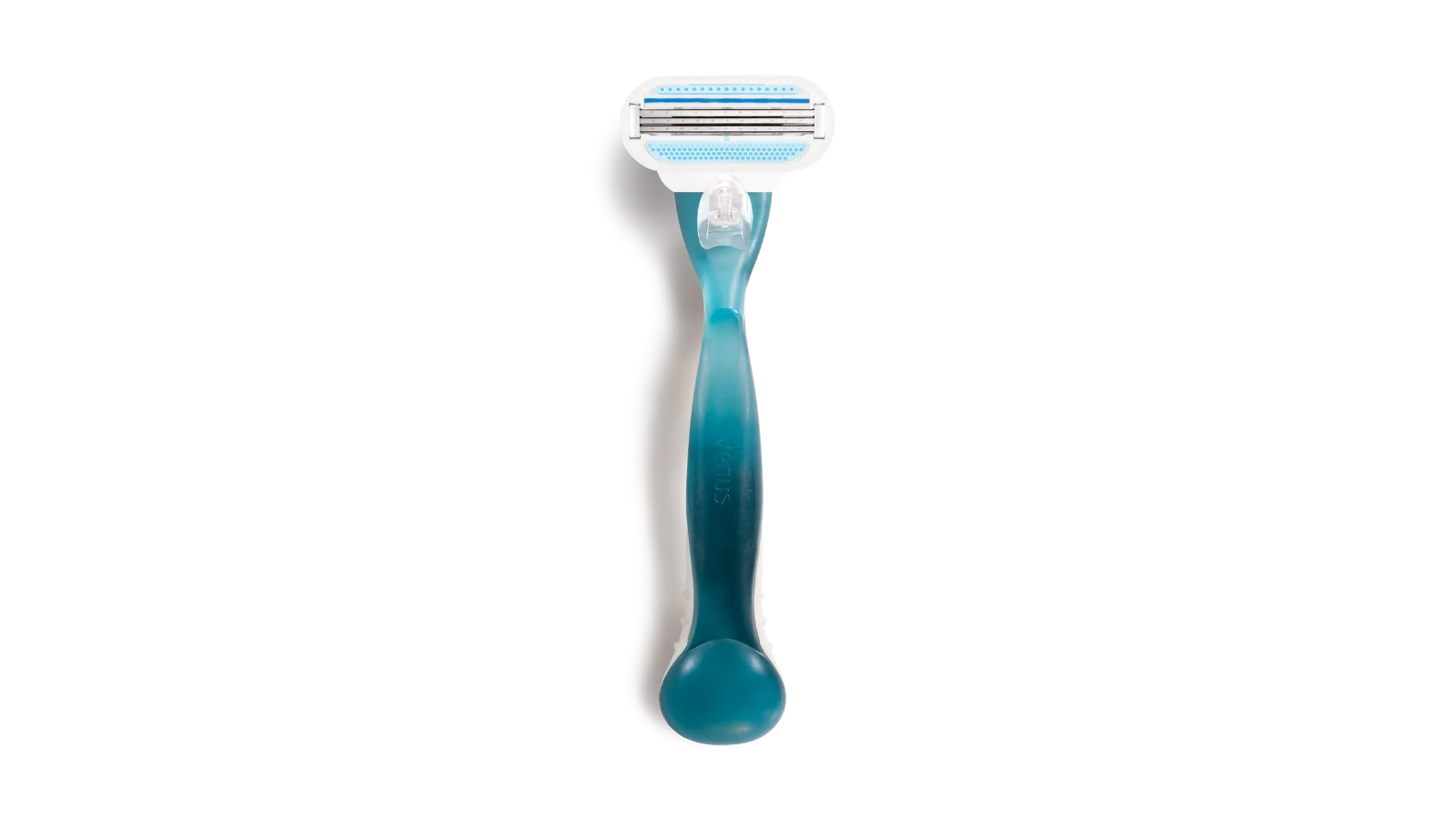Blue razor with an oval 3 bladed razor head