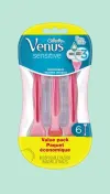 Three pink sensitive 3 bladed Gillette Venus razors in packaging