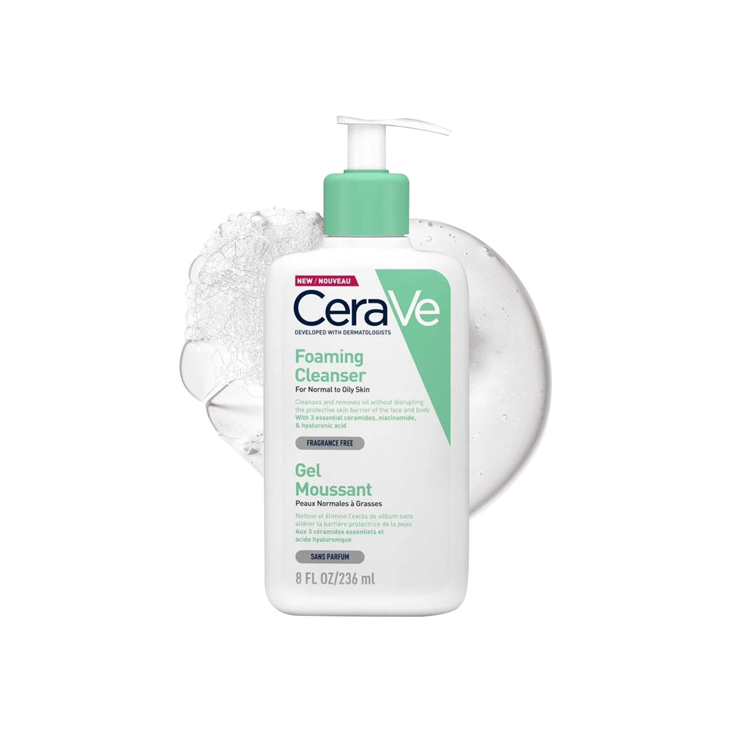 Cerave Foaming Cleanser - 236Ml | Niacinamide | Dermatologist Tested | Non-Comedogenic | Hyaluronic Acid | Hydrates & Reduces Inflammation