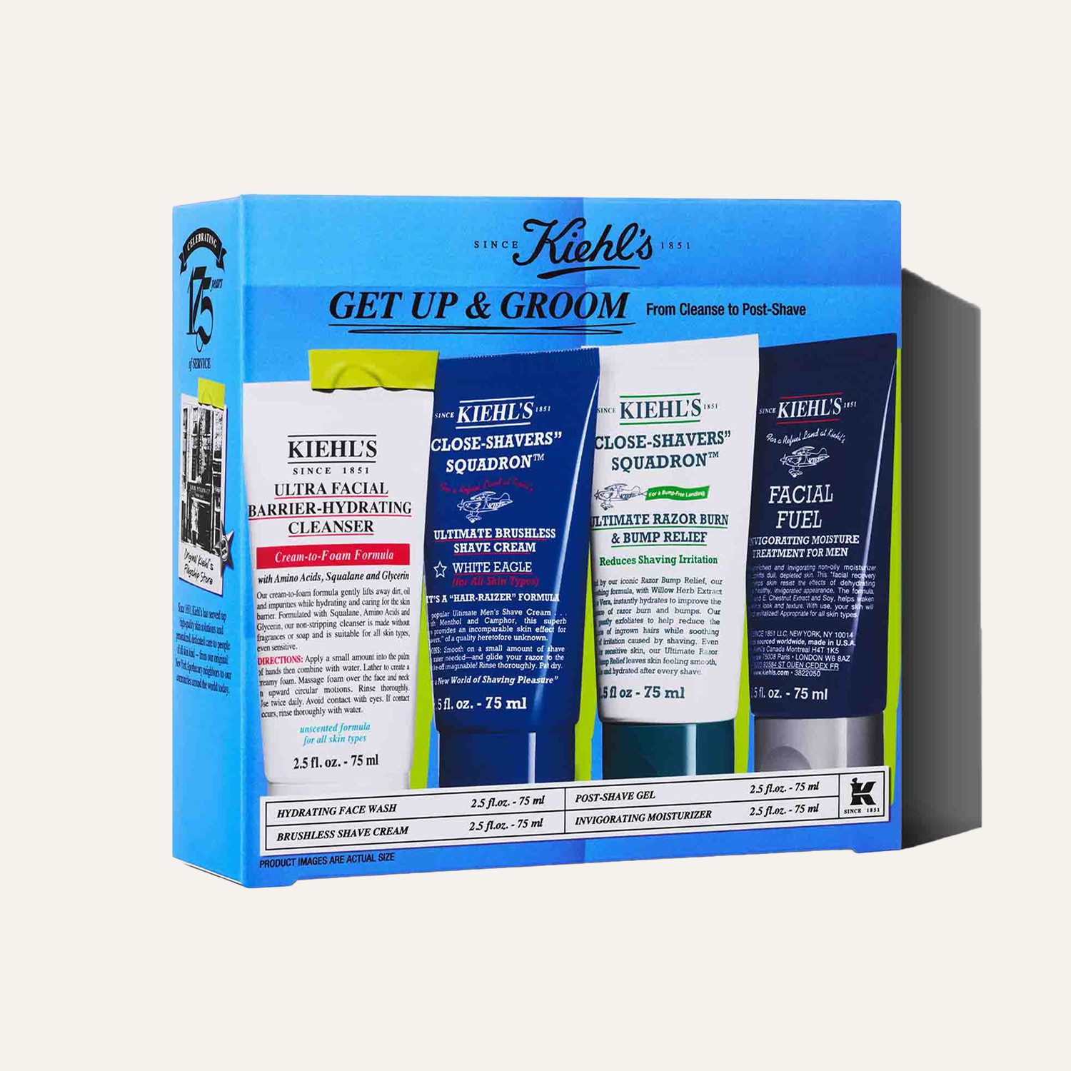 Kiehls Men's Cream Kiehl's Get Up & Groom Set (Worth £82.50) - 300Ml | Cleanser Dissolves Excess Oil | Post-Shave Soothes Irritation | Revitalises Skin