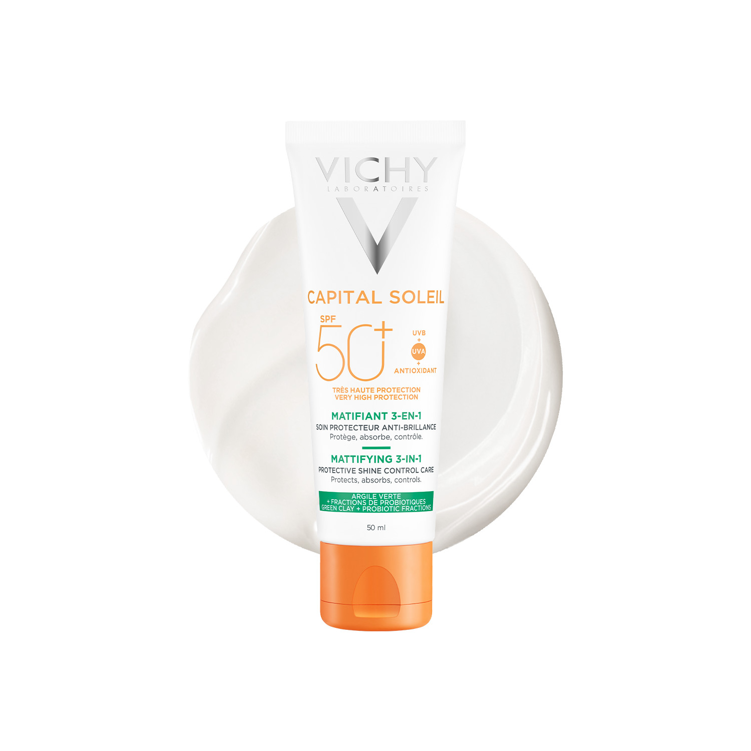 Vichy Capital Soleil Mattifying 3-In-1 Spf50+ - 50Ml | Dermatologist Tested | Vitamin E | Glycerin | Matte Finish | Fast Absorbing Formula