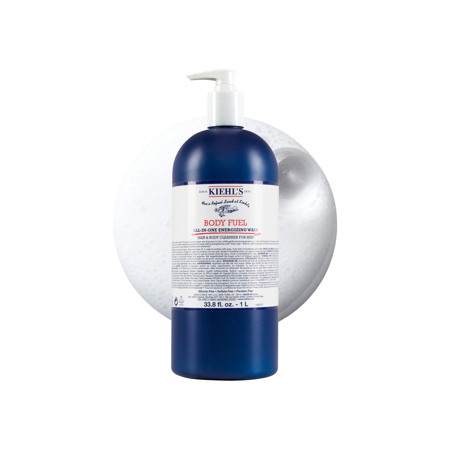 Kiehls Kiehl's Body Fuel Hair & Body Wash - 1000Ml | Gently Removes Oil & Sweat | Cleanses & Conditions Scalp