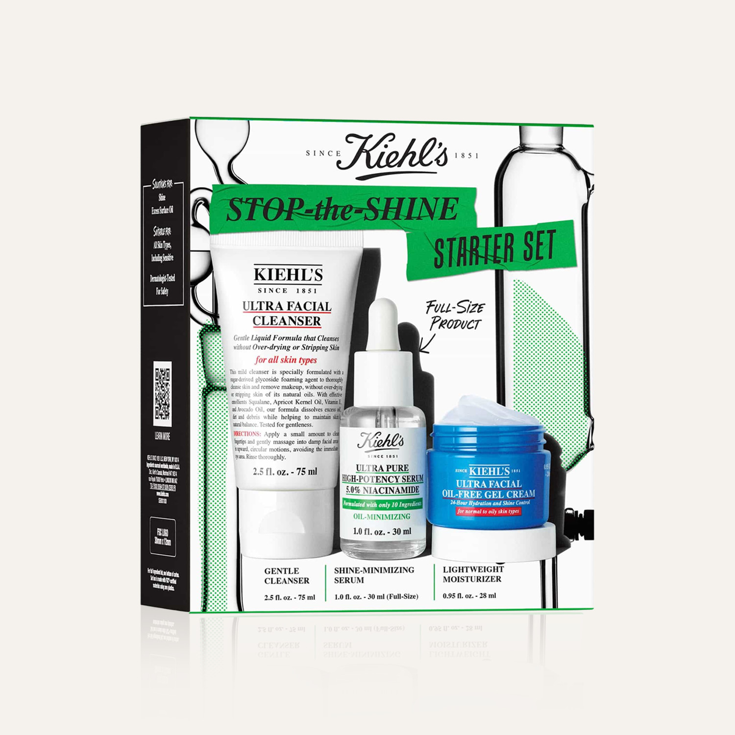 Kiehls Kiehl's Stop The Shine Set Routine | Cleanser Gently Purifies Skin | Serum Soothes & Calms | Moisturiser Helps To Regulate Sebum Production