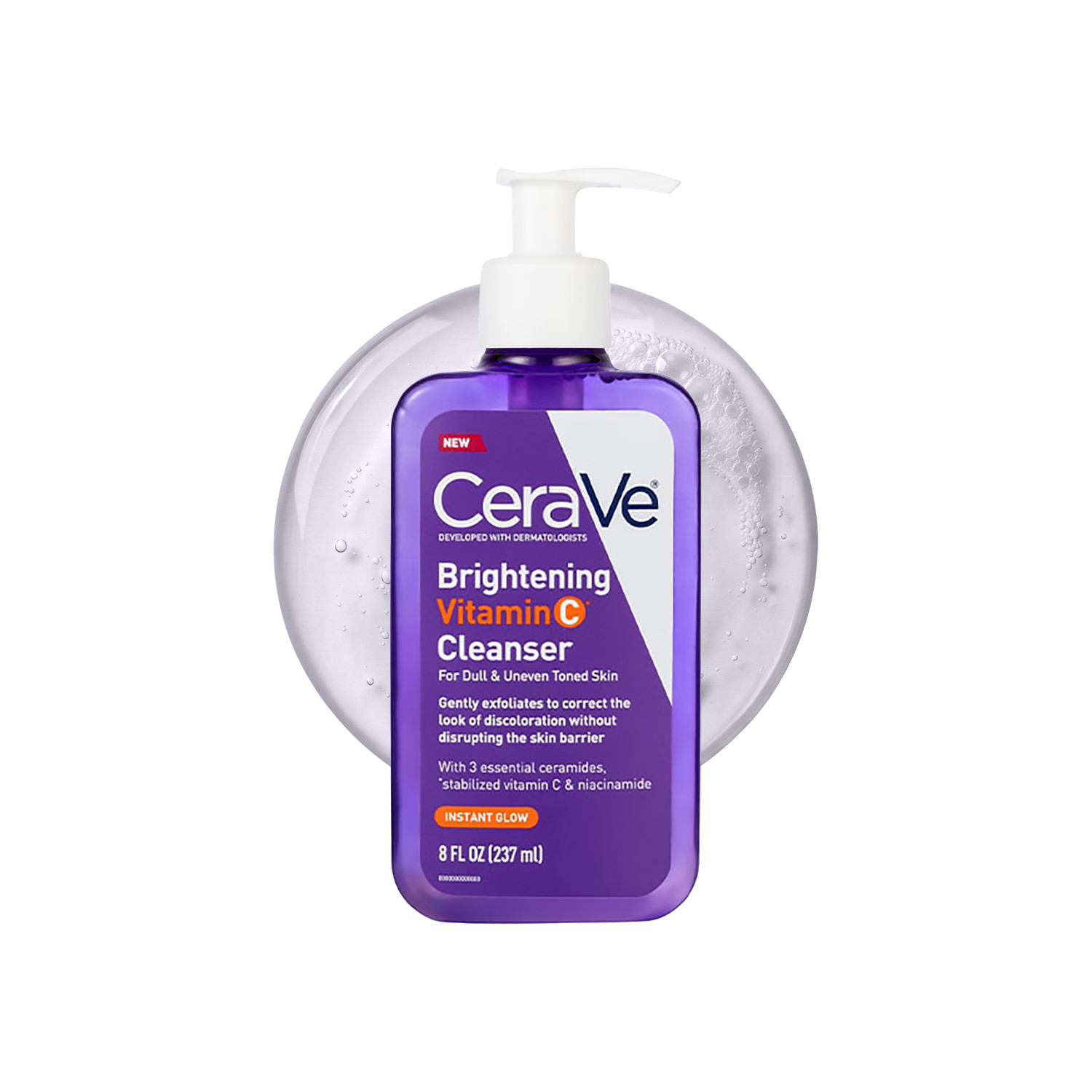 Cerave Brightening Vitamin C Cleanser - 237Ml | Targets Discoloration & Uneven Tone | Cleanses & Brightens | Strengthens Skin Barrier