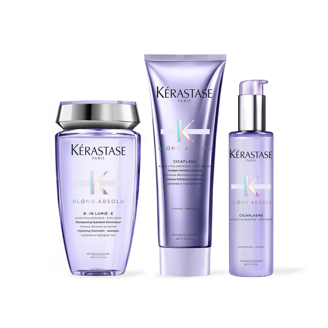 Kérastase Blond Absolu Anti-Brass Trio Routine | Shampoo Offers Long-Lasting Hydration | Conditioner Prevents Breakage | Heat Protectant