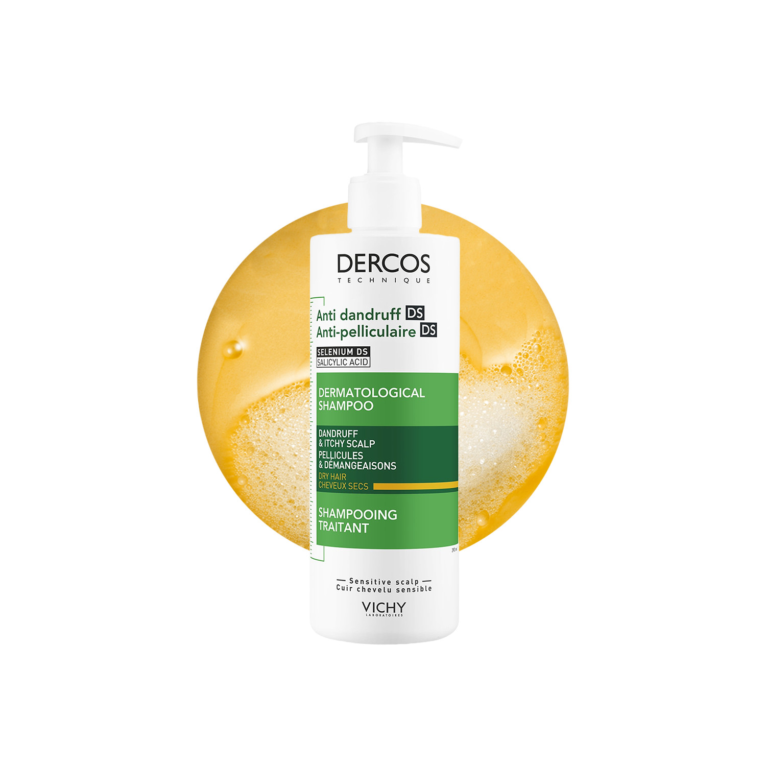 Vichy Dercos Anti-Dandruff Shampoo For Dry Hair - 390Ml | Eliminates Visible Flakes | Hydrates Dry Hair | Leaves Hair Feeling Refreshed