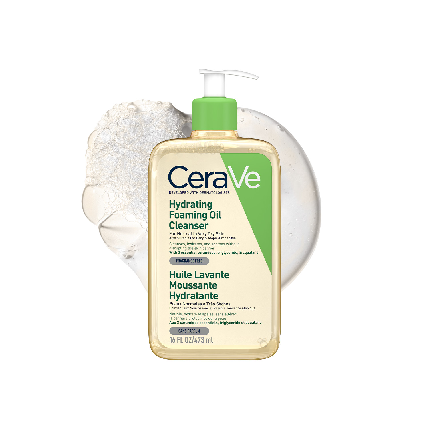 Cerave Hydrating Foaming Oil Cleanser - 473Ml | Non-Comedogenic | Ceramides | Squalane | Hyaluronic Acid | For Sensitive Skin & Babies