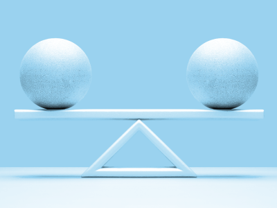 One ball on both ends of a scale showing equal weight
