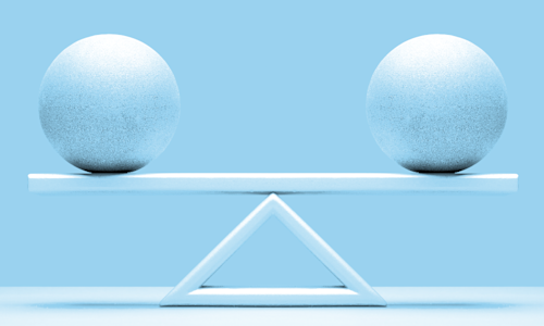 One ball on both ends of a scale showing equal weight
