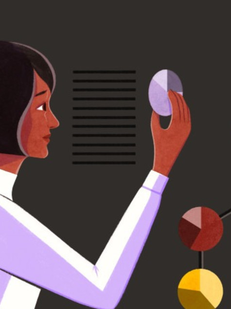 a woman looking at pie charts and assessing the pandemic's impact on women's finances