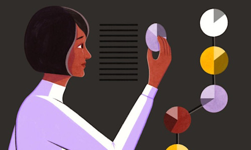 a woman looking at pie charts and assessing the pandemic's impact on women's finances